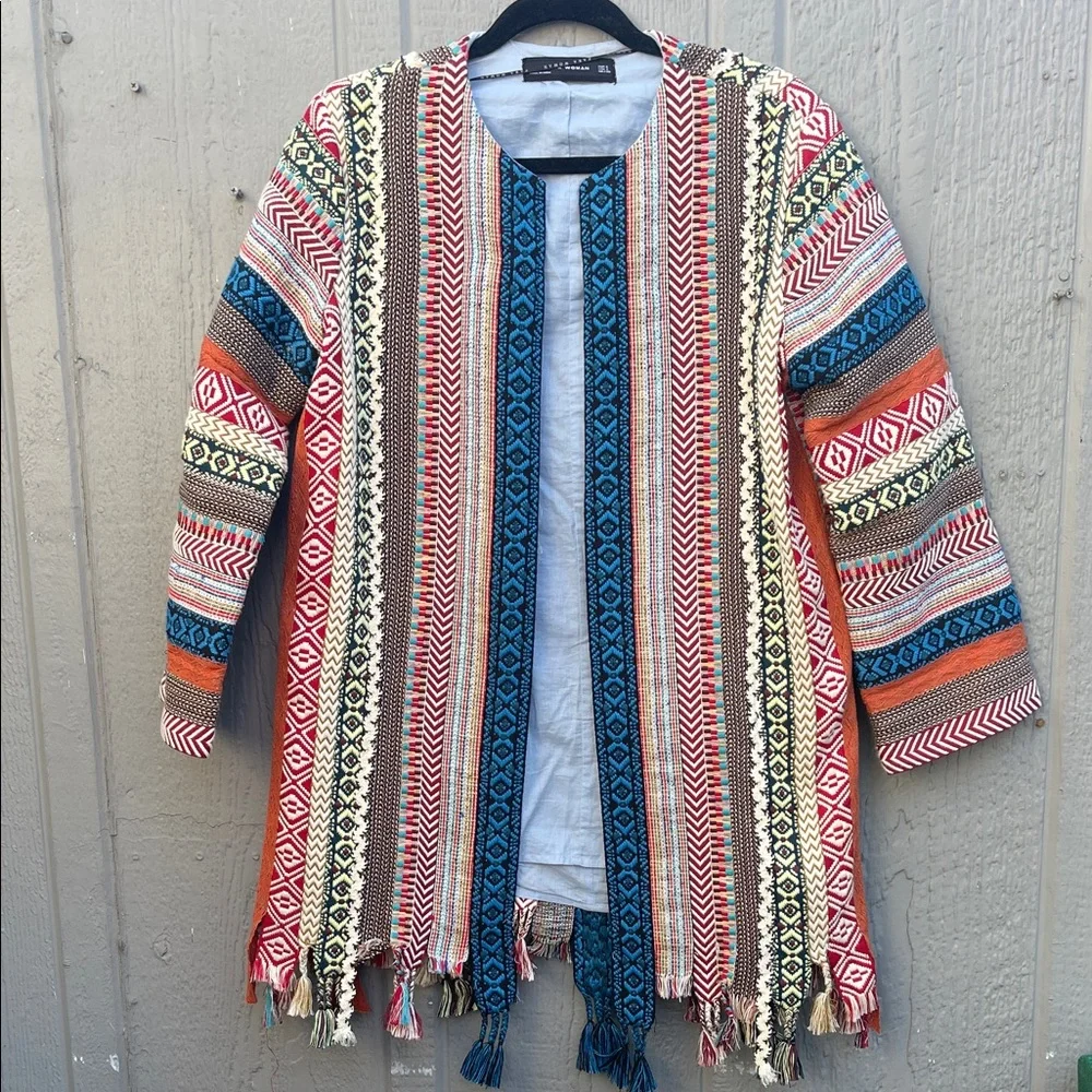 Zara Embroidered Jacquard Coat Jacket Festival - Picture 4 of 16